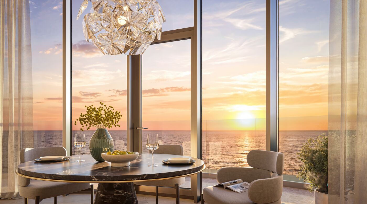 Dining room in a 2+1 apartment at sunset