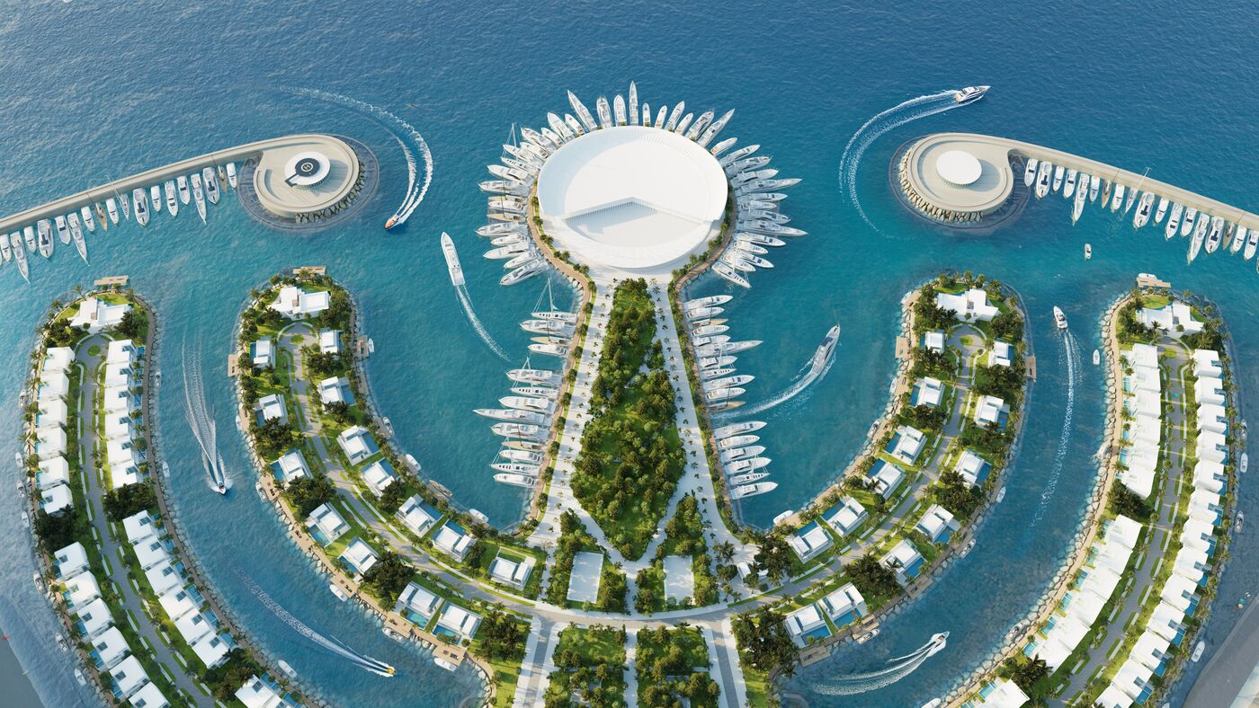The island marina from the air