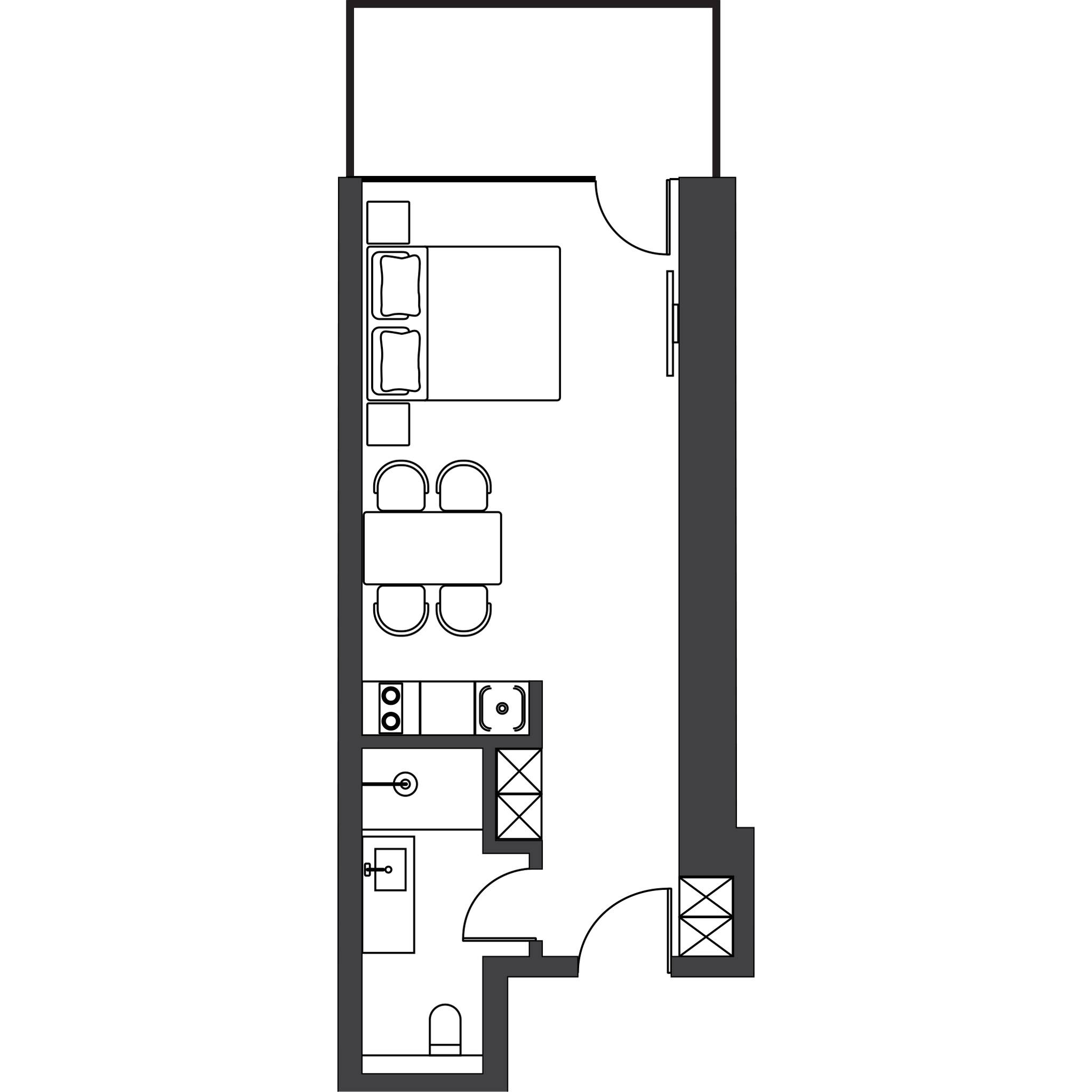 Пример планировки студии 37,2 м²
